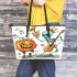 pumpkin dancing with skeleton king with guitar and trumpet Leather Tote Bag