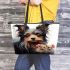 Shih tzu and friends at home leather tote bag