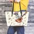 skeleton king dancing play guitar and music notes Leather Tote Bag