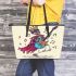 skeleton king dancing with guitar and music notes Leather Tote Bag