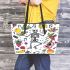 skeleton king dancing with guitar trumpet fruits Leather Tote Bag