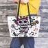 skeleton king is sings with trumpet and music notes Leather Tote Bag