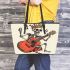 skeleton king play guitar and music notes Leather Tote Bag