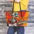 skeleton king playing guitar and music notes Leather Tote Bag