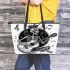 skeleton king with guitar and music notes Leather Tote Bag