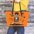 skeleton king with guitar trumpet dogs cats Leather Tote Bag