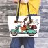 skeleton riding motor with guitar trumpet and music Leather Tote Bag