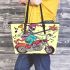 skeleton riding motor with guitar trumpet and music Leather Tote Bag