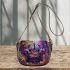 The artwork features colorful and vivid colors in a cartoon style saddle bag