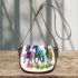 Three horses watercolor style saddle bag