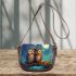 Two cute cartoon owls sitting on a log in love saddle bag