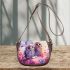 Two cute owls in love colorful butterflies flying saddle bag