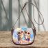 Two cute owls sitting on flowers with colorful butterflies saddle bag