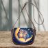 Two owls in love sitting on the crescent moon saddle bag