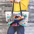 Vibrant sea turtle painting leather tote bag