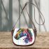 Watercolor illustration colorful horse head saddle bag