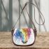 Watercolor painting of an abstract horse with colorful hair saddle bag