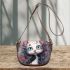 Whimsical rainbow cat on blue background saddle bag