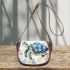 Whimsical watercolor turtle with floral patterns saddle bag