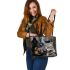 A Dog and Cat Love Story Leather Tote Bag