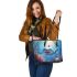 Adorable Sharks Inviting You to Explore the Beauty of the Ocean Leather Tote Bag