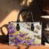 bees flying to musical notes and purple leafs in the summer Small Handbag