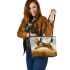 Bengal Cat in Action Leather Tote Bag