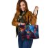 Bengal Cat in Cyberpunk Cityscapes Leather Tote Bag