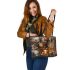 Bengal Cat in Different Seasons Leather Tote Bag