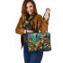 Bengal Cat with Colorful Flowers 1 Leather Tote Bag