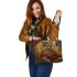 Bengal Cat with Cultural Symbols 1 Leather Tote Bag