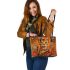 Bengal Cat with Cultural Symbols Leather Tote Bag