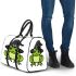 Cartoon green frog wearing black witch hat 3d travel bag