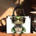 Cartoon turtle with glasses and bow tie small handbag