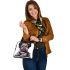 Cartoon yorkshire terrier dog wearing headphones shoulder handbag