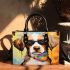 Colorful canine a playful pup in sunglasses small handbag