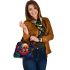 Colorful owls sitting the forest under glowing moonlight shoulder handbag