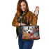 Curious canine fruit feast leather tote bag