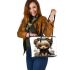 Curious canine in a whimsical wonderland leather tote bag