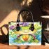Cute baby turtle with big eyes wearing colorful flowers small handbag