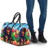 Cute black and tan dachshund in the garden with colorful tulips 3d travel bag