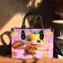 Cute cartoon bee character holding flowers and honeycomb small handbag