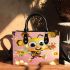 Cute cartoon bee holding flowers and a honeycomb small handbag