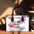 Cute cartoon bunny with a pink bow holding heart small handbag