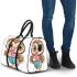 Cute cartoon owl with leopard headband holding 3d travel bag