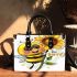 Cute cartoon style bee holding a sunflower small handbag