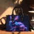 Cute little blue bunny with glowing neon pink small handbag