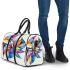 Drawing of an abstract flower design with colorful lines and shapes 3d travel bag
