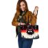 Dreamy cat with colorful balloons leather tote bag