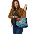 Dreamy surrealism woman on a colorful cloud leather tote bag